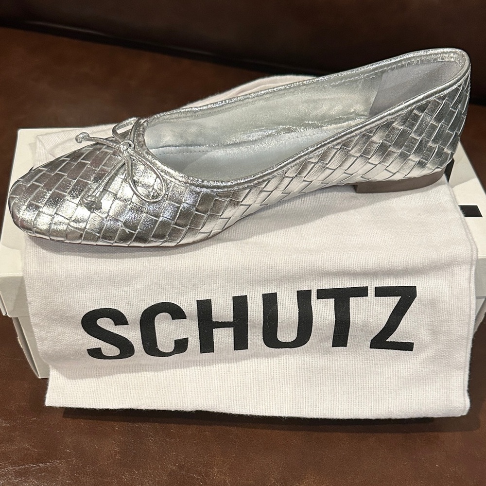 SCHUTZ Metallic Silver Woven Flats